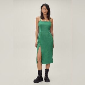 Nasty Gal Emerald Green Midi Slip Dress with Side Slit